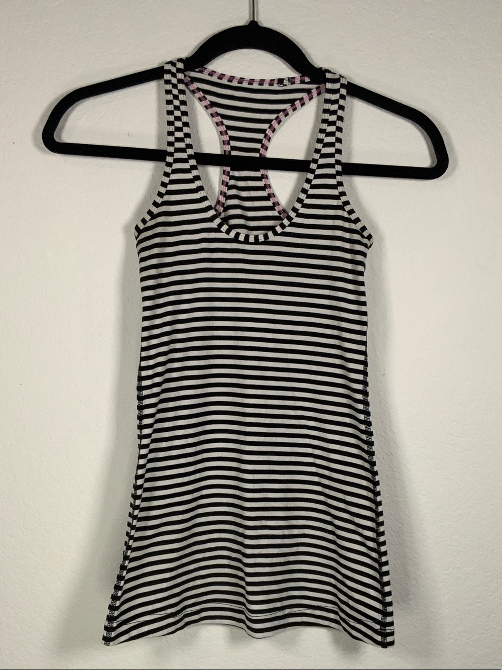 lululemon athletica Black & White Striped Racerback Tank with Pink Interior Trim